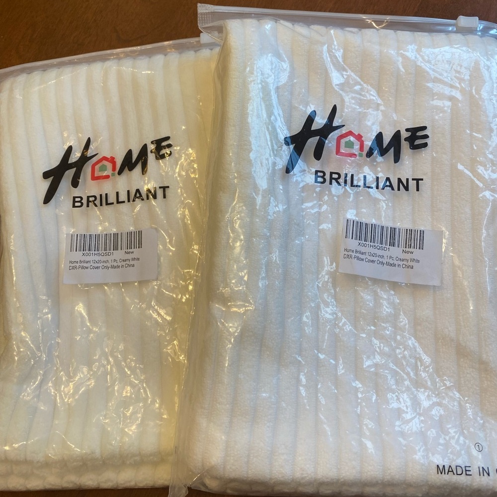 NEW Set of 2 12x20 Pillow Covers Creamy White. White-stripe pattern, see pics.
